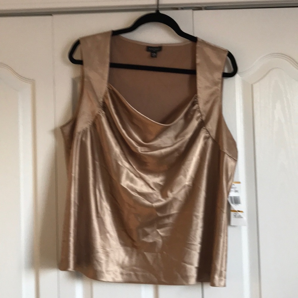 Nine West Poly Spandex Satin Draped Sleeveless Top